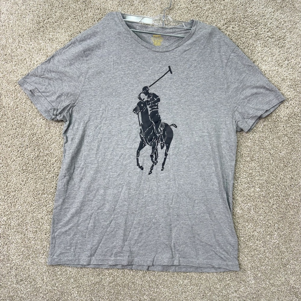 Polo Ralph Lauren T-Shirt Mens XL Gray Big Pony Custom Slim Fit Short Sleeve